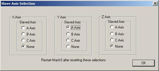 14 P a g e 3.6 Slaving an Axis To configure an axis as a slave, follow the steps outlined below. 1. Click Config->Slave Axis on the main menu bar. It will display the Slave Axis Selection window.
