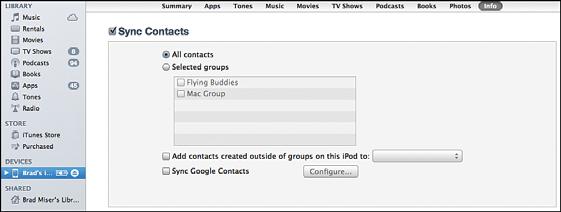 Syncing Information with itunes 125 No Syncing Required You can use a cloud-based account that provides email, calendars, contacts, and so on, by directly configuring that account on the ipod touch.