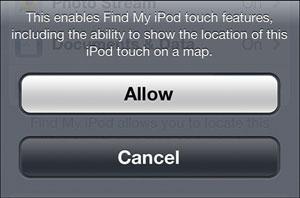 Syncing Information with icloud 135 7. If prompted, tap OK to allow icloud to access your ipod touch s location or Cancel if you don t want this to happen.