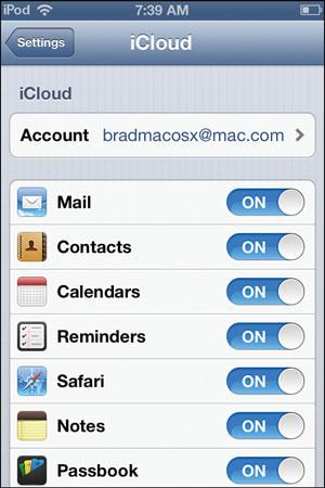 If you leave an app s status set to ON, that app s information is synced from the ipod touch to icloud; if set to OFF, that app s information is ignored during the sync process.