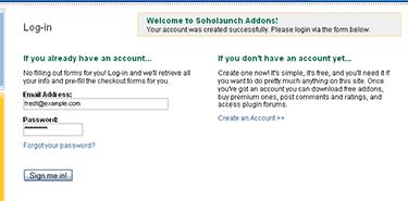 If the signup process completed successfully, you should see a Log-in page with a Welcome to Soholaunch