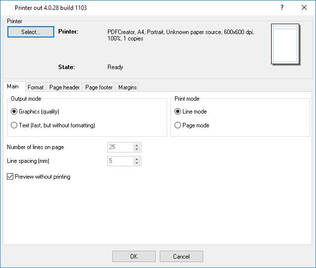 Setup 4 Figure 1: Printer settings In the Printer settings group, you can select a printer and see information about the currently selected printer.