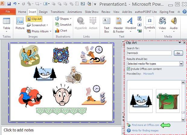 To insert clip art, go to the insert tab on the ribbon and select clip art under the images group.