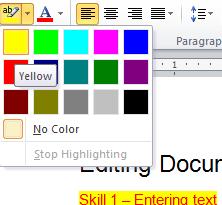3-Click on the Text Highlight Color arrow, and choose the desired color from the color palette.