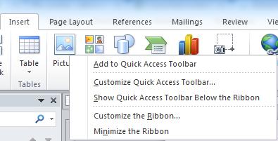 Quick Access Toolbar Save Customize Quick Access toolbar Undo Redo To add a command to it: 1- Right click on