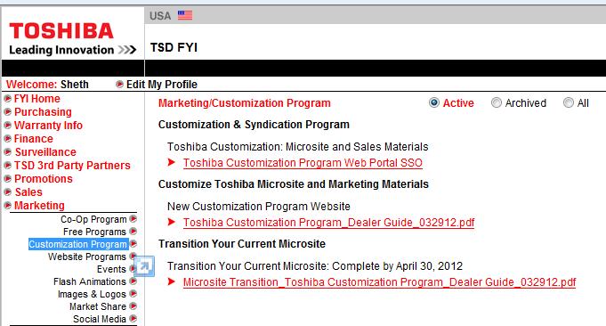 Customization Program Easily customize your Toshiba Microsite and a Variety of Marketing Materials Toshiba is excited to launch our enhanced customization program.