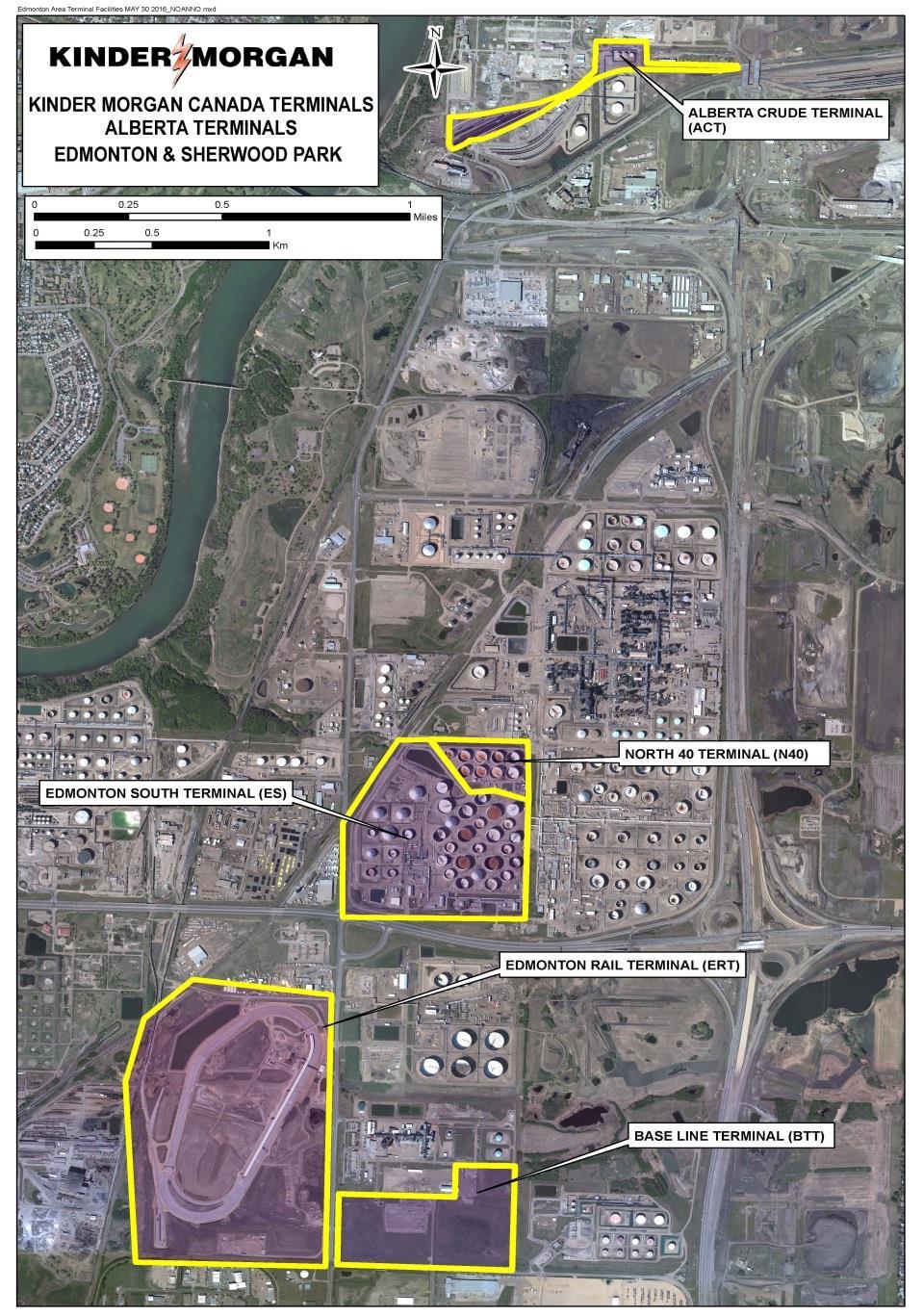 Kinder Morgan Facilities TransMountain Facility In-service 1953 Contains 20 tanks; capacity of ~3 million barrels of nonmerchant storage Edmonton South Terminal Expansion In-service 2013/2014
