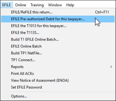 Next, go to EFILE and select EFILE Pre-Authorized Debit for this Taxpayer Once EFILED, ProFile