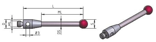 Styli M5 Leitz Stylus tungsten carbide Part No. Analog Leitz Analogous Renishaw S mm L mm ML mm ML1 mm D mm DS mm DS1 mm Weight g 653000 M00-694.150-016 1,5 28 7 12 1 10 653001 060-694.