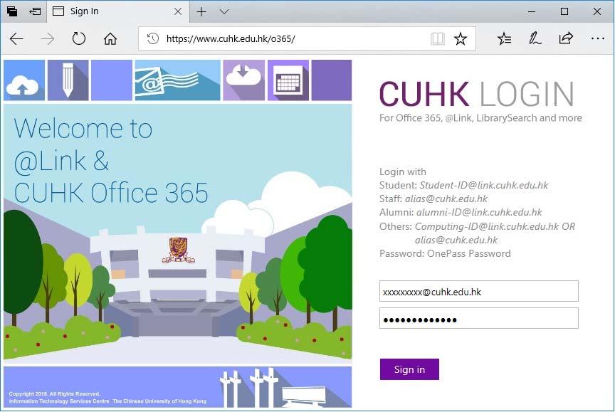 2. Login O365 applications with Duo 2FA Steps: i. Open the supported Office application or email client, it will be redirected to CUHK Login page. ii.