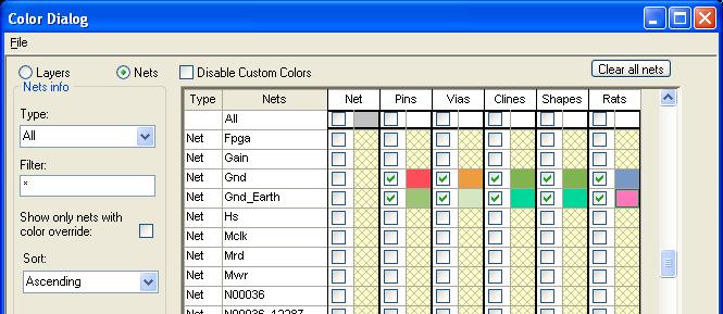 Lesson 2 Managing the PCB Editor Work Environment The ALL columns and rows can be used to turn on all of the visibility for the classes or