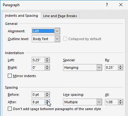 PARAGRAPH SETTINGS Paragraph settings can be used to develop numerous different paragraph styles in your document including; numbered lists, bulleted lists, page titles, subheading and more.