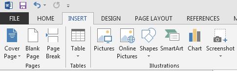 INSERTING A PICTURE To insert an image into your document simply click on the INSERT tab and select PICTURES. You will then be asked to browse to the location of the picture file.