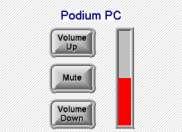 This will turn on the audio System PC Volume: Laptop Volume: Find and press the white PC Volume button on the touch panel Ensure the Mute is off for both PC and Main for the volume to work When