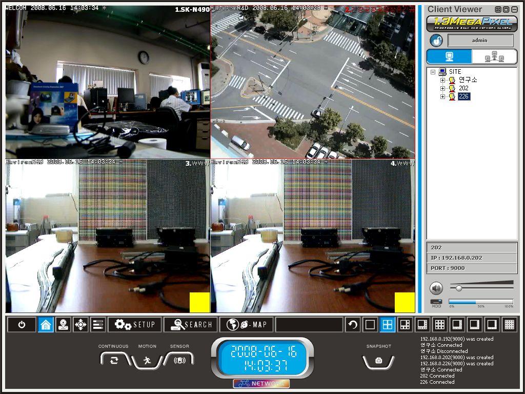 Chapter 3. Monitoring 3 [Pic 3-1] Picture of Monitoring screen 3.1 Connecting camera 1. By Drag & Drop Using mouse, drag the site, group or camera from the site section and drop them to screen. 2.