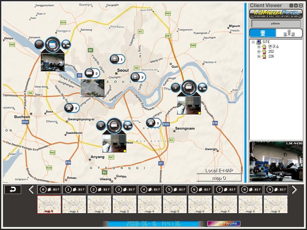 Chapter 4. E-Map Mode 4 E-Map screen Monitoring screen [Pic 4-1] E-Map mode screen [ Button explain ] E-Map full screen view E-Map max.