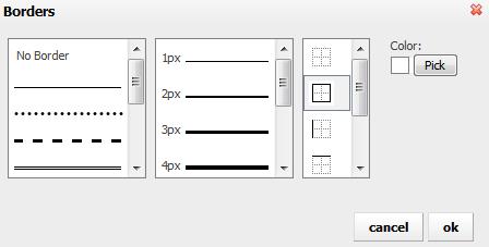 A Borders pop up box will appear: e. Width utilize this field to adjust the image width in pixels. f. Height - utilize this field to adjust the image height in pixels.
