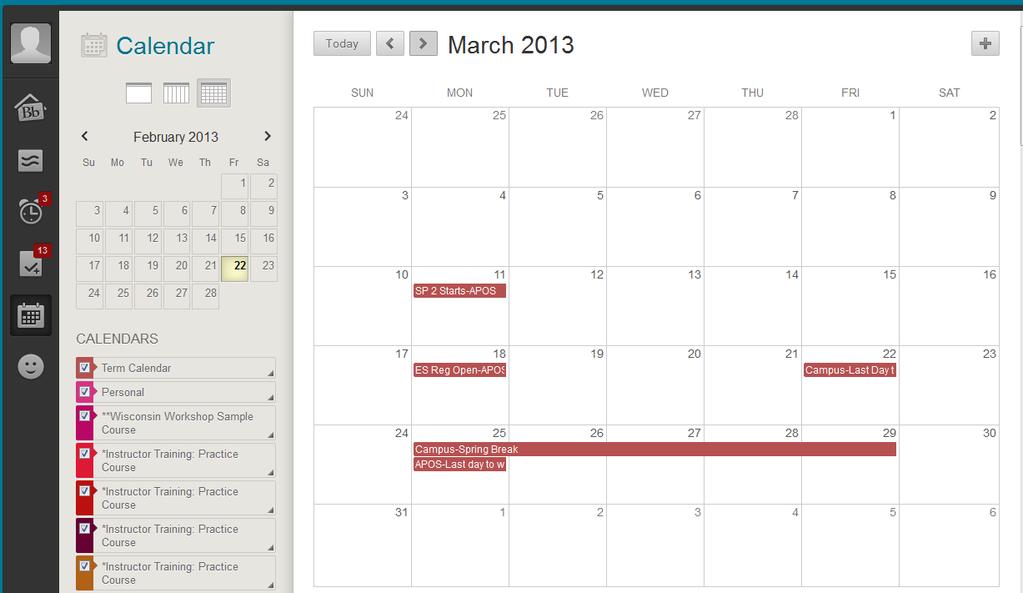 Blackboard Calendar (Student) 1 Last updated: February 27, 2013