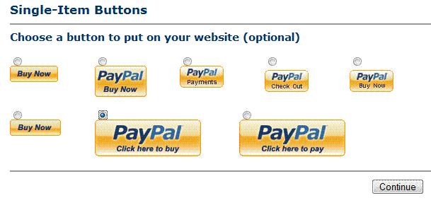 If you are using your own button choose the button you wish to use then click Continue to return to the page that you just came from. The 2 large buttons above seem to work best.