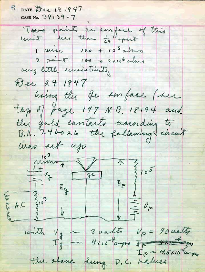 December 24th, 1947 entry into Walter Brattain s laboratory notebook describing pointcontact