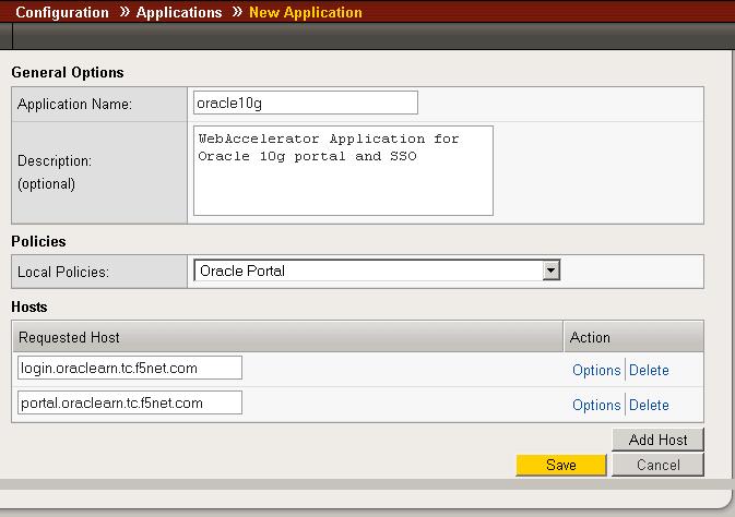 To create a new Application 1. On the Main tab, expand WebAccelerator, and then click Applications. The Application screen of the WebAccelerator UI opens in a new window. 2.