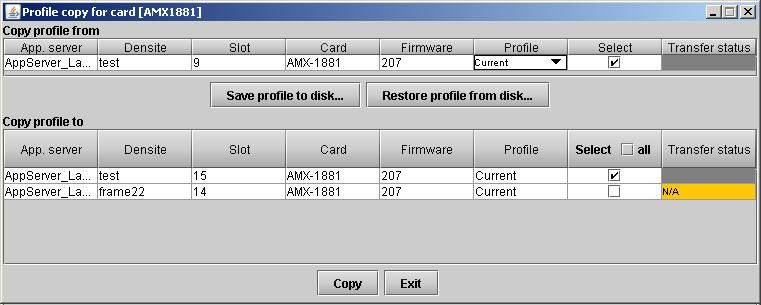 Annex 3 Profile Copy This panel provides the option to save and recover the entire card configuration (including user presets if desired) on an external disk, or to copy it to another card.