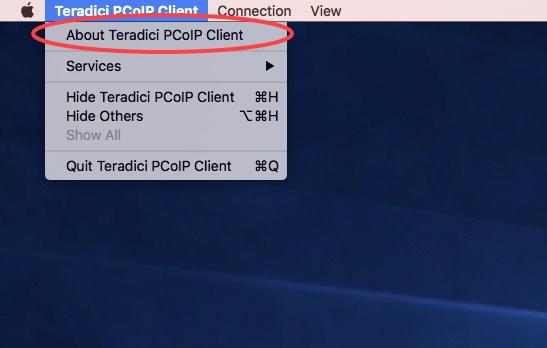 Click this button and then select About from the popup menu to display the PCoIP Software Client software release