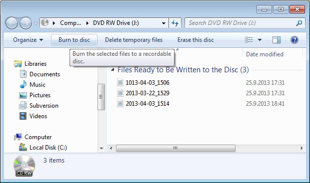 4: Write the files permanently to the disc.
