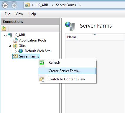Installation Manual 16. Reverse Proxy using IIS ARR 16.5.3 Creating Server Farms Follow these guidelines on how to create server farms: A server farm must be created for each name to be published.