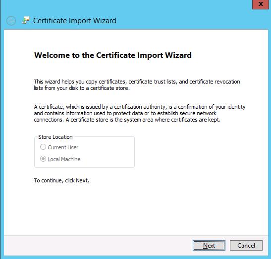 Complete the import wizard, importing the root certificate.
