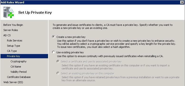 Select Create a New Private Key.
