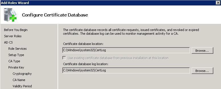 Figure 17-89: Configure Certificate Database 12.