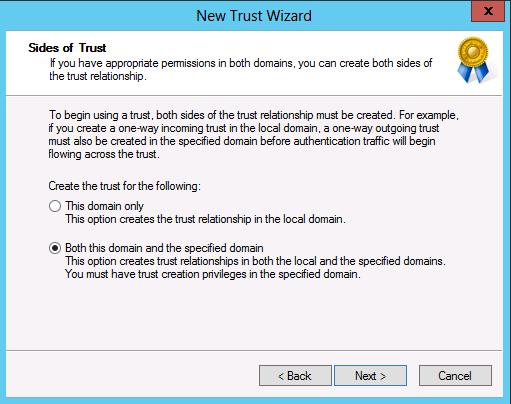 Use the wizard to create the trust in both locations (CloudBond 365 forest
