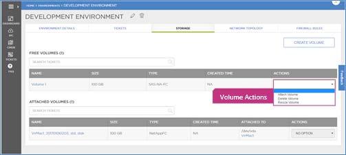 The created volume appears in the FREE VOLUMES section. Attaching a volume to a VM To attach a volume to a VM: 1.