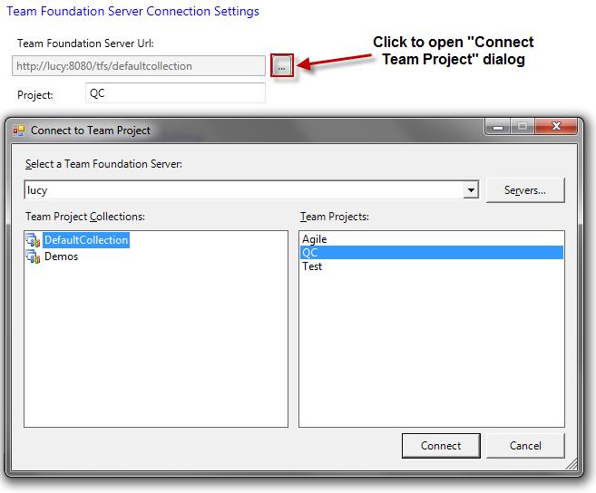 2. Navigate to and select the Team Project for this migration session. 3. Click Connect.