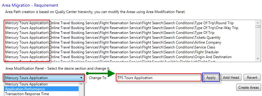 In the "Area Modification Panel" select the value to