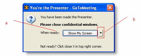 Note: Even though an attendee may gain shared keyboard and mouse control of the presenter's desktop, the presenter always retains overriding control Become a Presenter At any time during a meeting