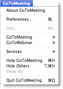 The Attendee Toolbar - Mac Users GoToMeeting Menu The GoToMeeting menu allows attendees to manage their Preferences and exit