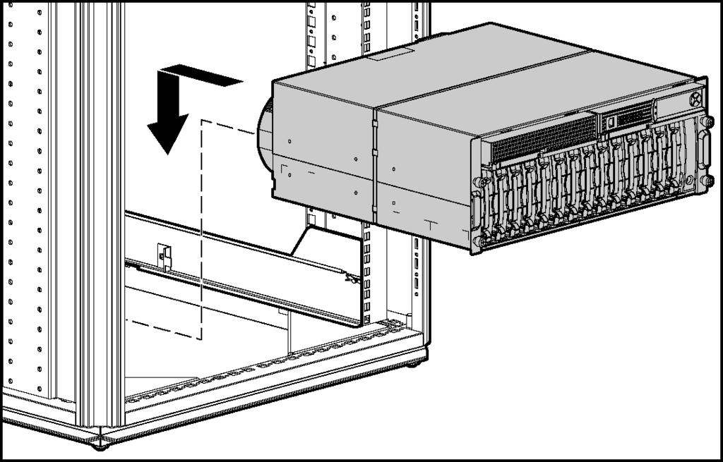 Setup and Installation of the Packaged Cluster 9. Align the system with the rails and slide it into the rack. WARNING: The storage system weight, as assembled for shipping, exceeds 22.7 kg (50 lb).
