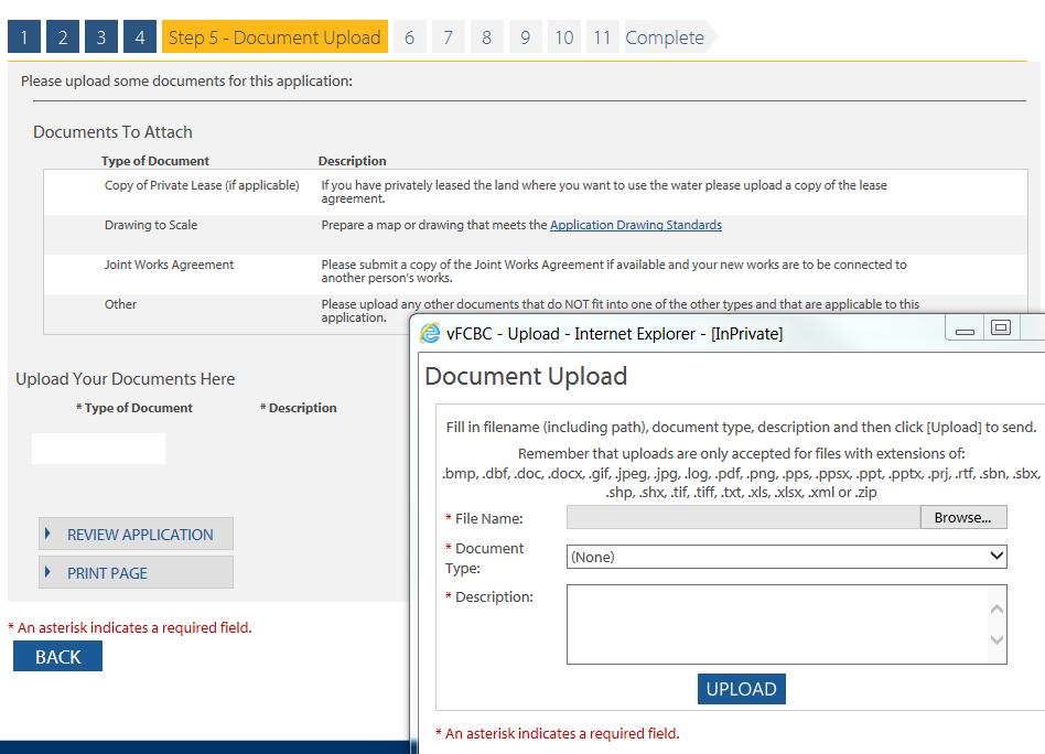 Step 5 Document Upload You will be able to upload documents specific to your application in this section.