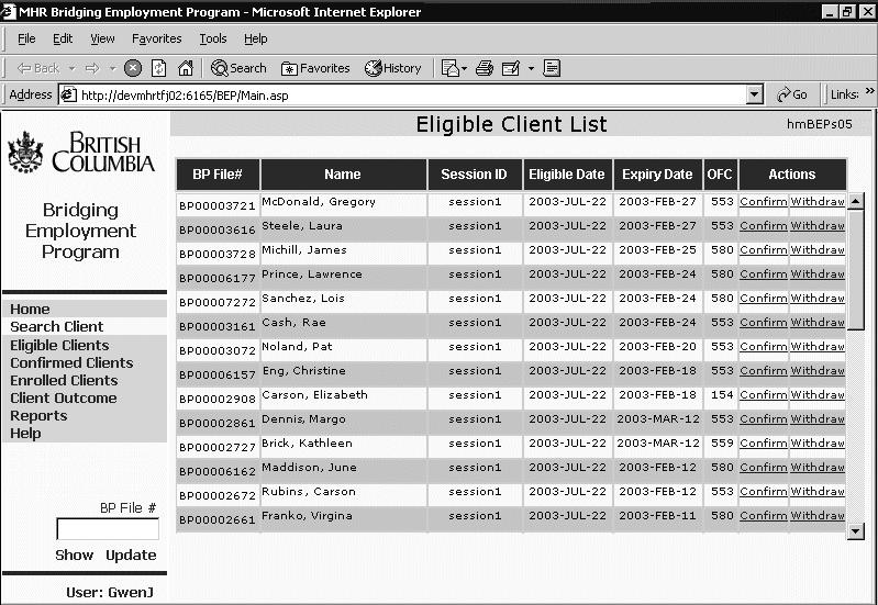 Section 3 Finding Client Information How to Use Client Lists List screens list the clients who have the program status shown on the screen.