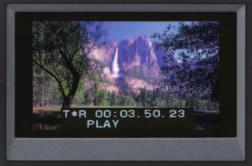 It can also display the 4-channel audio level meters and time code, as well as setup menus for video, audio, and VTR settings. Three different display modes can be selected, as shown below.