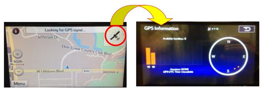 In addition, if the GPS signal strength becomes weak, a Satellite icon will show when the MAP screen is displayed.