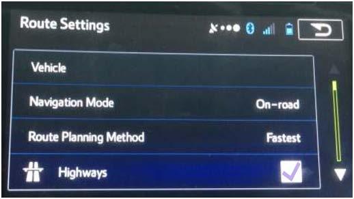 Check the Highways selection box by following these steps: Select Menu on the Map Screen Select More Select Settings Select