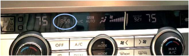 CONDITION #23: The clock display on HVAC panel is incorrect even when Auto Adjust by GPS is selected on the Clock settings menu. The correct time is 4:59 pm but HVAC display shows 8:59 pm.