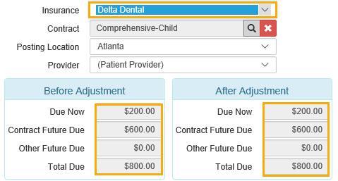 Display AFTER you select the insurance plan 5. In the Contract Adjustment field, enter the amount that needs to be transferred to the contract.
