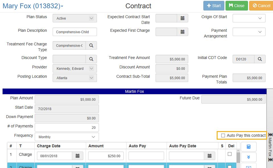 Create an Auto Payment Plan Once a contract has been started, you have the option to create an Auto Payment Plan for the patient.