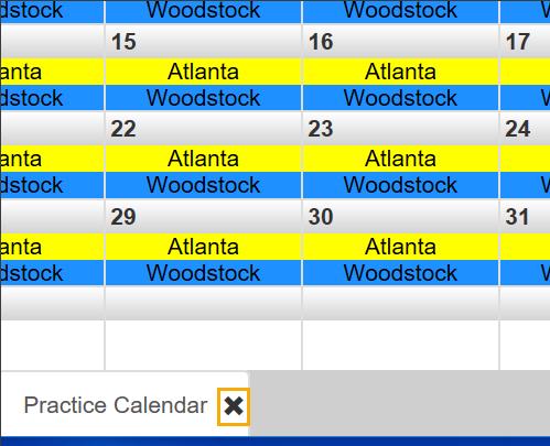 Practice (Schedule View) 1. Click Practice (Schedule View). The Practice calendar displays. 2.