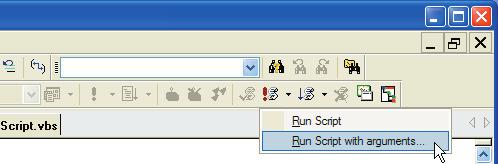 Using the down arrow next to the Run Script button, select Run Script with arguments. The Run Script button has a drop down menu for running with and without arguments.