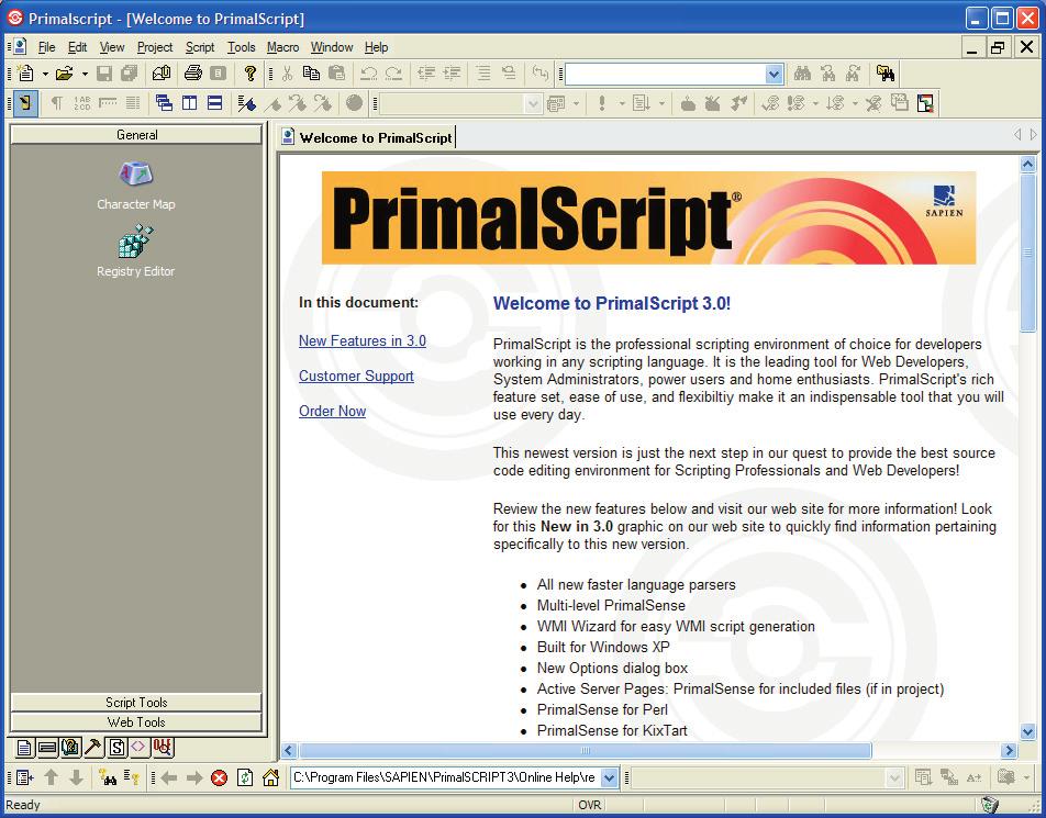 When PrimalScript starts for the first time, you will see a Getting Started page on the right side of the main window.
